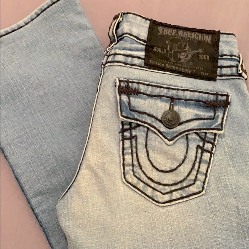 True Religion women’s jeans with black stitching